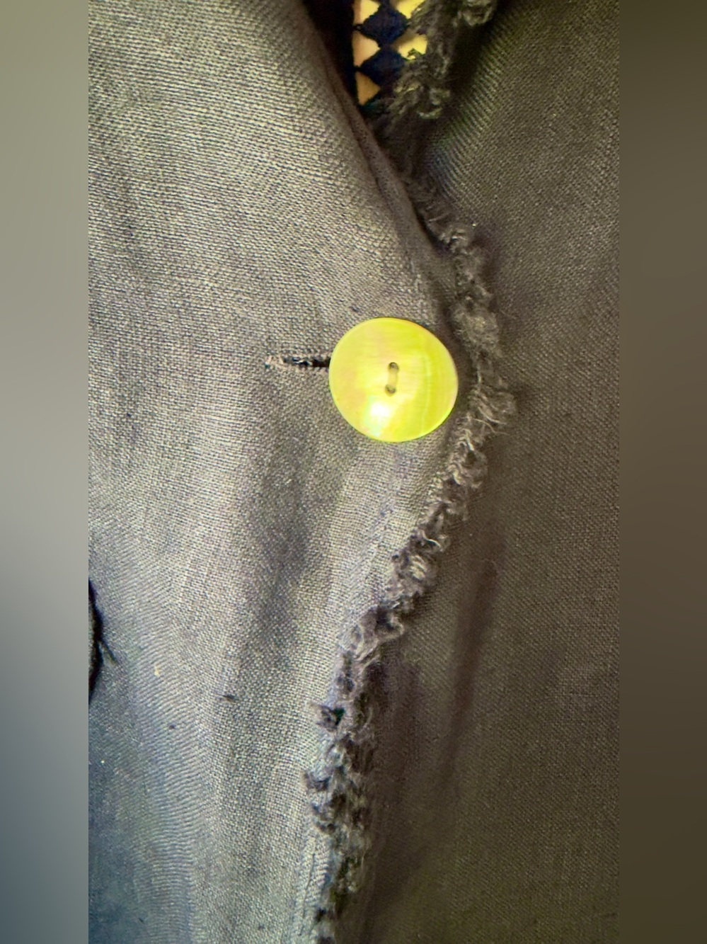 Tempo Paris Navy Frayed-Edge Single Button Blazer, 100% Linen - Picture 6 of 8